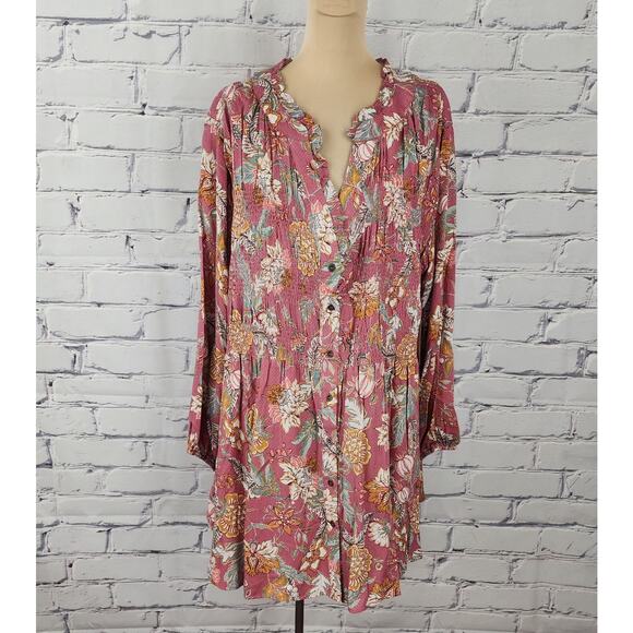 Nurture by Westbound Rose Bloom Top Womens 1X Floral Boho Fairycore Lagenlook - Picture 2 of 12